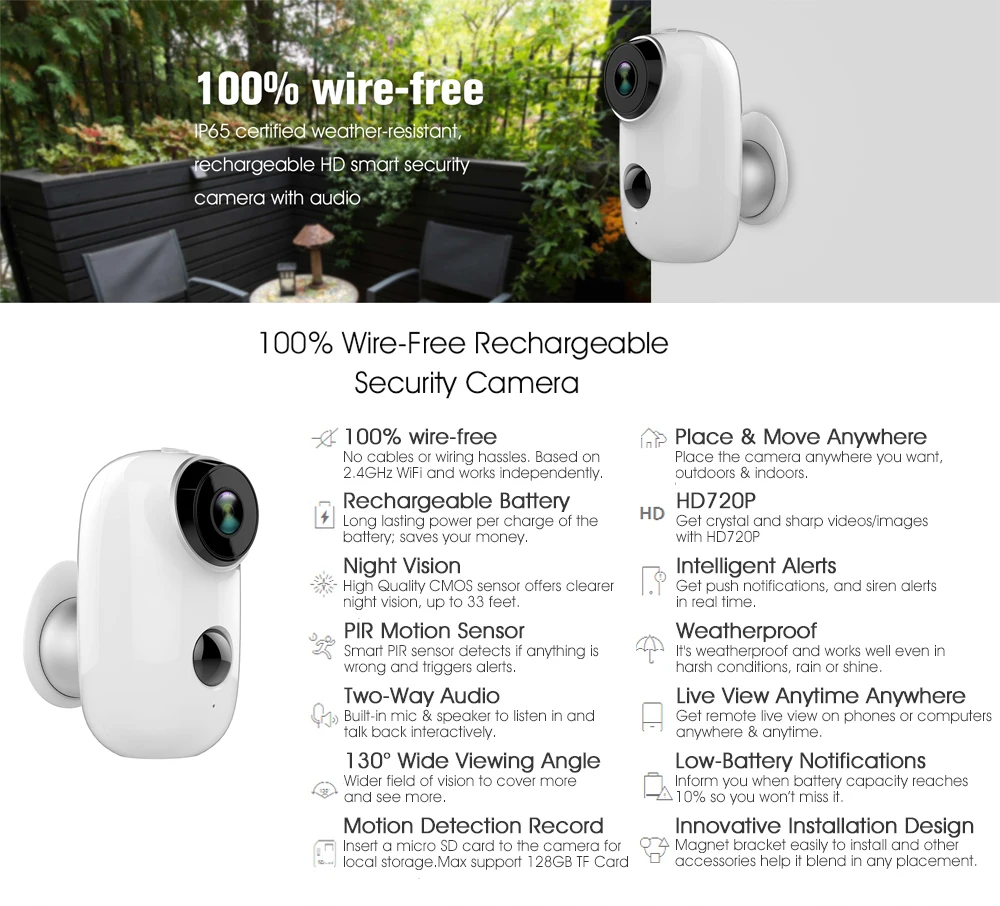 HD720P PIR Motion Mini Wifi камера ночного видения удаленный мониторинг IP65