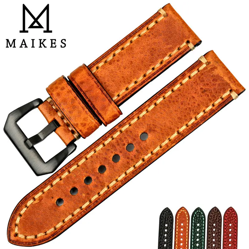 

MAIKES Watch accessories Italian cow leather watch band 20mm 22mm 24mm 26mm watchbands men watch strap for Panerai