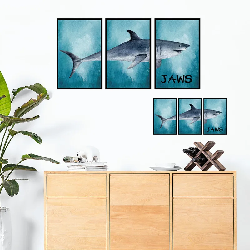 

Big White Shark Frame Triple Painting Wall Sticker Muraux 3D Wall Stickers Home Decor Living Room Sticker Mural