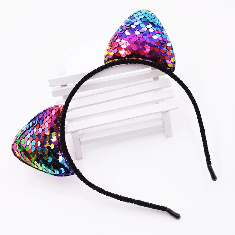 Женский ободок для волос Rainbow Can Flip с блестками и кошачьими ушками вечерние