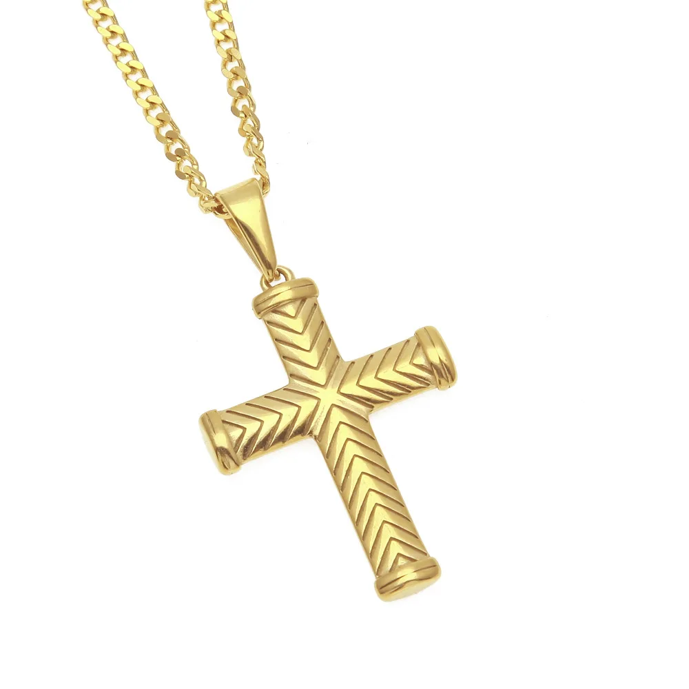 Gold Color Stainless Steel Cross pendant necklaces Men Hip hop fashion vintage necklace male jewelry gifts