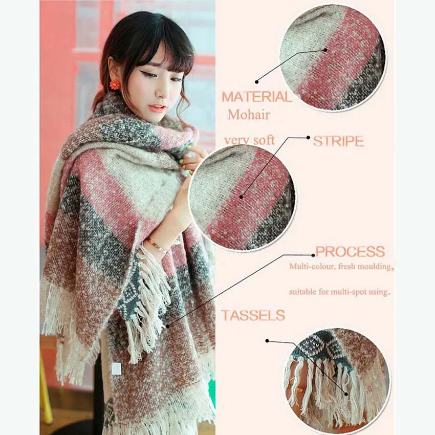Для женщин теплые зимние шарфы моды длинными пашмины Классический Полосатый