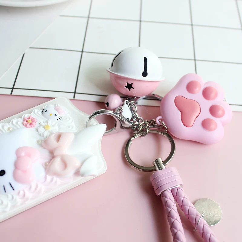 Hello Kitty Keychain Lovely Kt Cat Small Bell Cream Transit Meal Access Credit Card Set Key Buckle Pendant | Украшения и