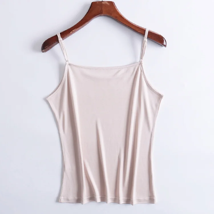 Женские шелковые топики из натурального шелка, простые кофточки, удобные шелковые топики, летние топики с лямкой через шею, черные, белые, телесные, розовые - Цвет: Nude
