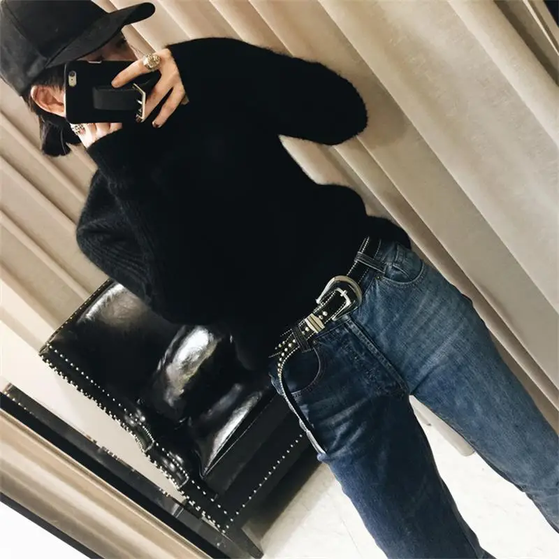 Gejas Ainyu autumn winter cashmere sweater female pullover high collar turtleneck women solid color lady basic | Женская одежда