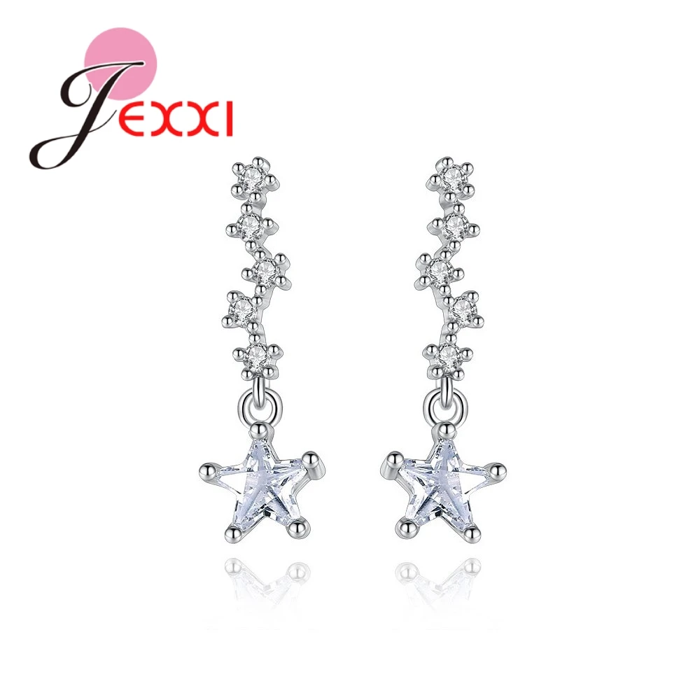

Beautful Exquisite Charm Women Long Earrings 925 Sterling Silver Accessories Clear Exquisite Crystal Stars for Girls Lover