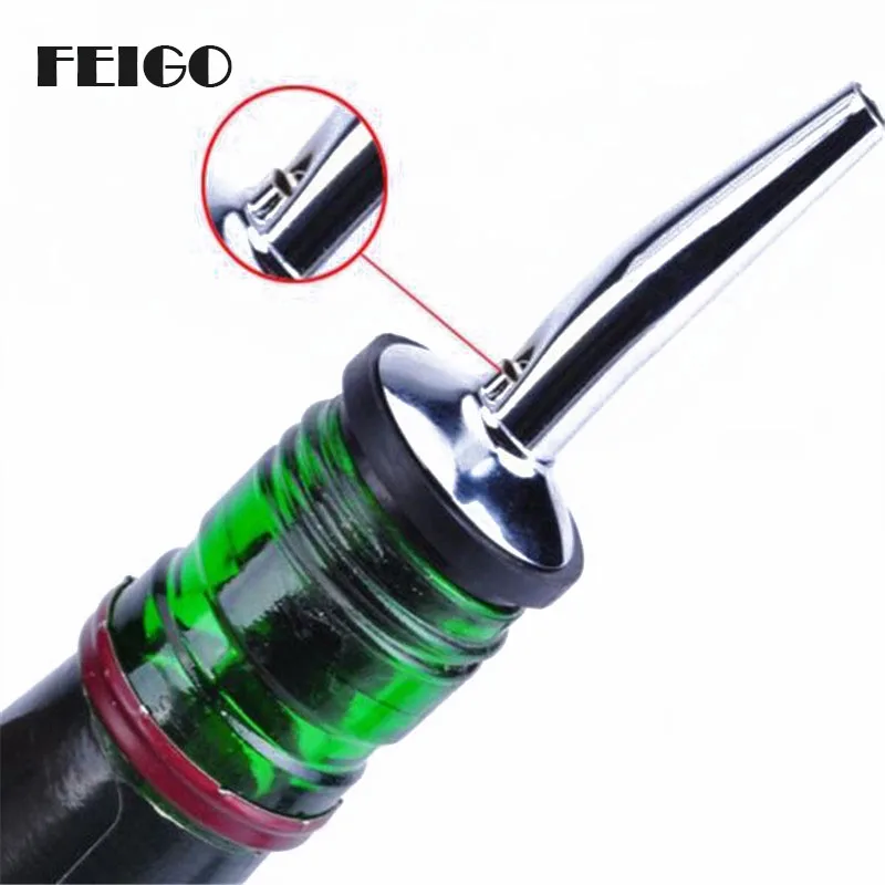 

FEIGO 1 Pcs Liquor Wine Bottle Pourer Spout Stopper Stainless Steel Pourer Olive Oil Cork Bartender Wine Accessories Tools F337