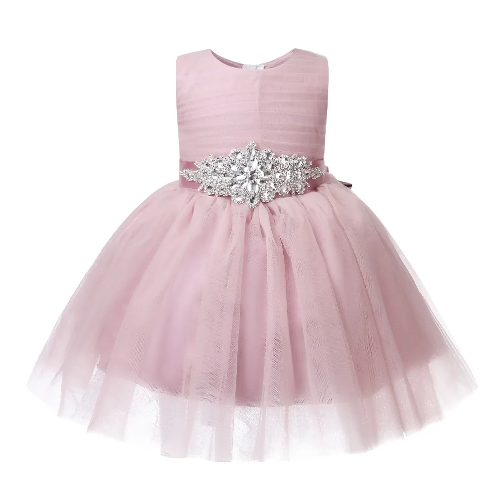 

Baby Girl Dress Bead Belt Tulle Toddler Girl Christening Gown Big Bow Infant Party Baptism Dress for Little Girl 1 Year Birthday