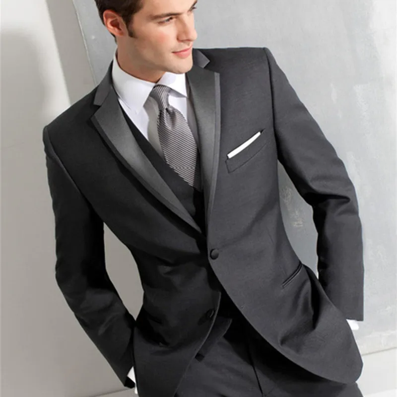 

Grey Blazer Masculino Slim Fit Mens Suits Custom Made Wedding Groom 2017 Costume Homme Men Suit New Tuxedo (jacket+pants+vest)