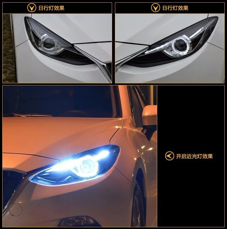Kowell Автомобиль Стайлинг для- Mazda 3 светодиодные фары Mazda3 Axela LED DRL Объектив Двойной Луч H7 ксеноновые автомобильные аксессуары