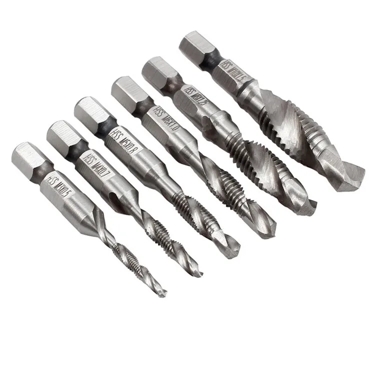 Silver Proster рука Метчик 6 шт./компл. шестигранный хвостовик HSS винтовой спиральный узор измерения резьбы шнековое сверло биты M3 M4 M5 M6 M8 M10 ручной инструмент - Цвет: Silver