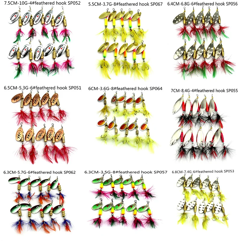 

10pcs hard metal sequin spinner spoon fishing lures japan feather hook fishing baits wobble pike bass isca pesca fishing tackles