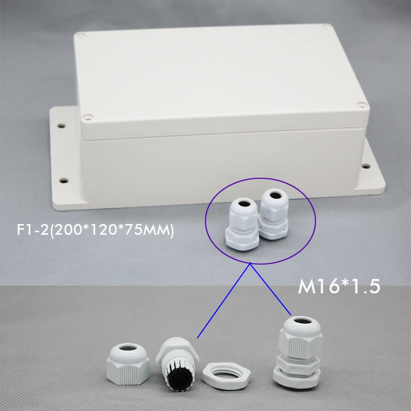 

Wall Mounting waterproof junction box with cable gland 200*120*75mm enclosure include 2pcs M16 cable gland