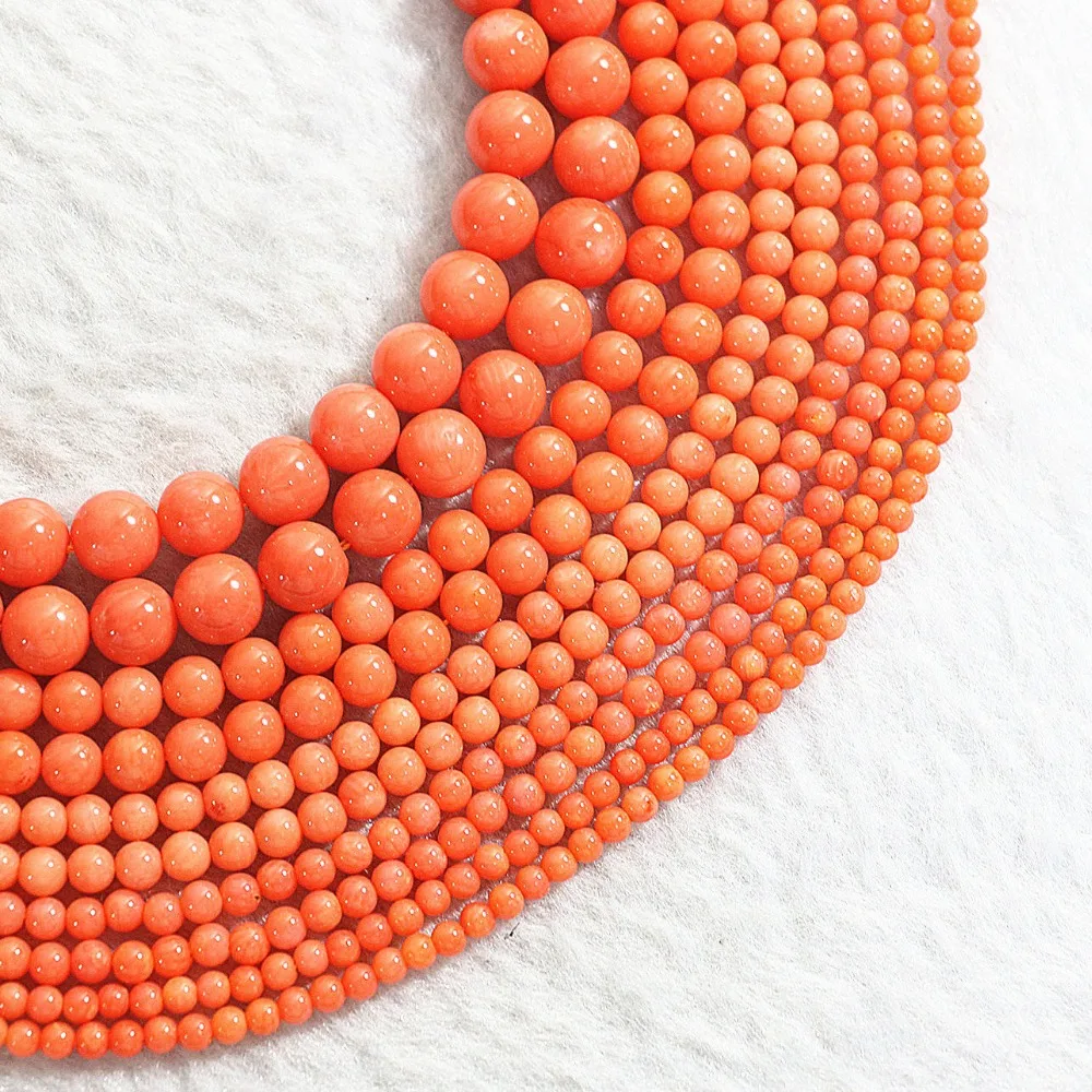 Круглые бусины красного оранжевого или кораллового цвета 2/3/4/6/8 мм 15 дюймов B652|orange