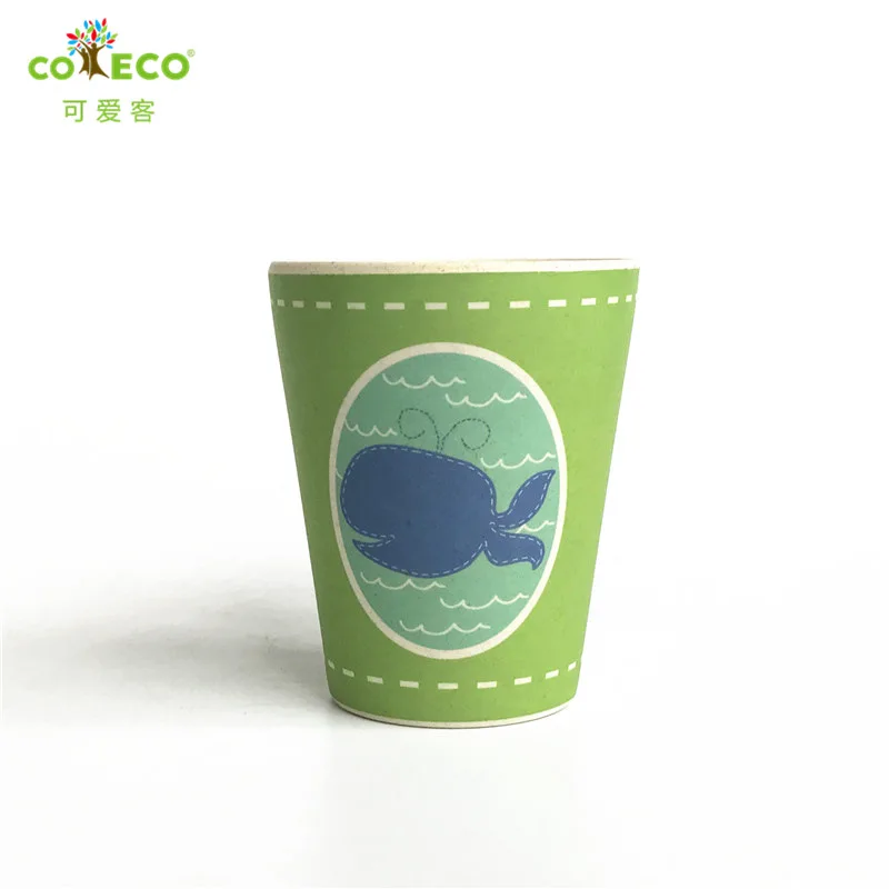 Round Whale COECO бамбуковая детская чашка для воды, экологическая чашка для кормления детей, мультяшная чашка для молока и сока для детей - Цвет: Round Whale
