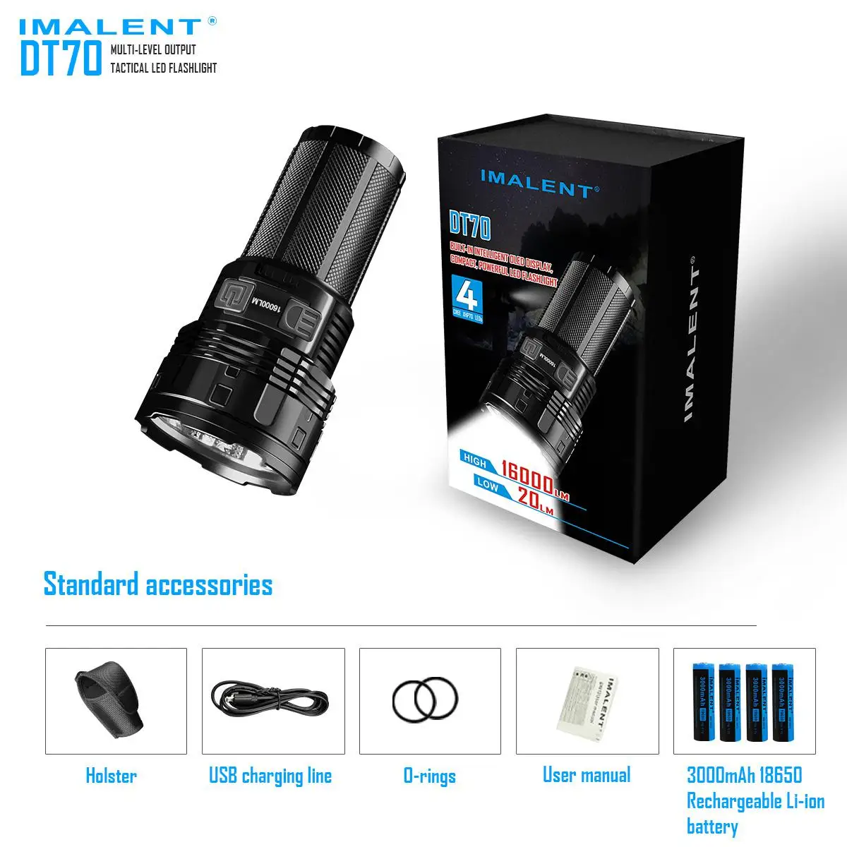 IMALENT DT70 фонарик высокой мощности Led Наружное освещение Самозащита фонарь-светильник Кемпинг Охота Тактический на дальнюю дистанцию - Испускаемый цвет: White