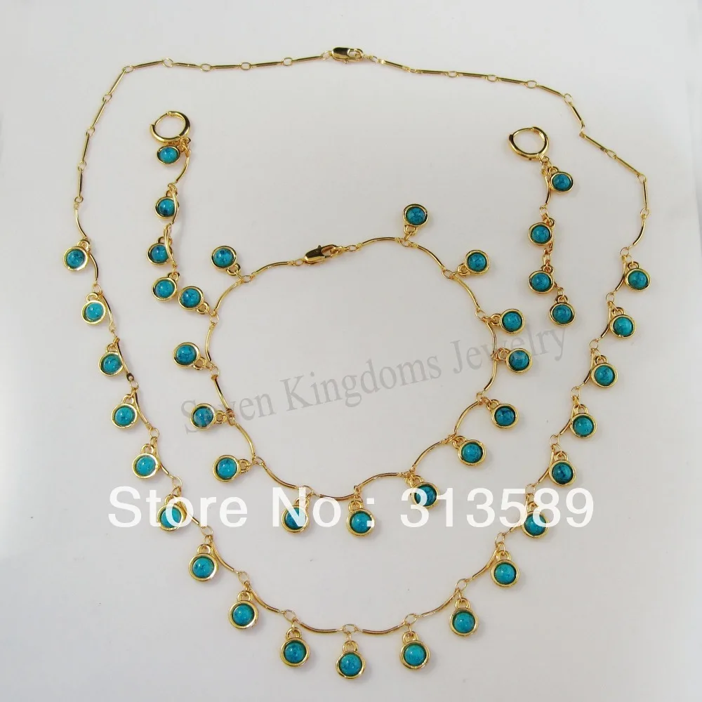 Набор сережек с великолепными синими камнями желтое золото GP верхний слой