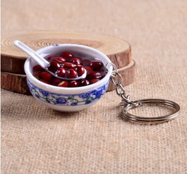 Новинка, брелок для ключей для еды, креативный брелок "Миска", китайский синий и белый фарфор, миска для еды, мини-сумка, подвеска - Цвет: Золотой