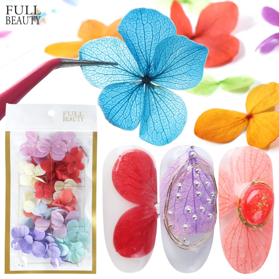 Сушеный Цветок для ногтей настоящая Гортензия на зиму декоративные 3d наклейки