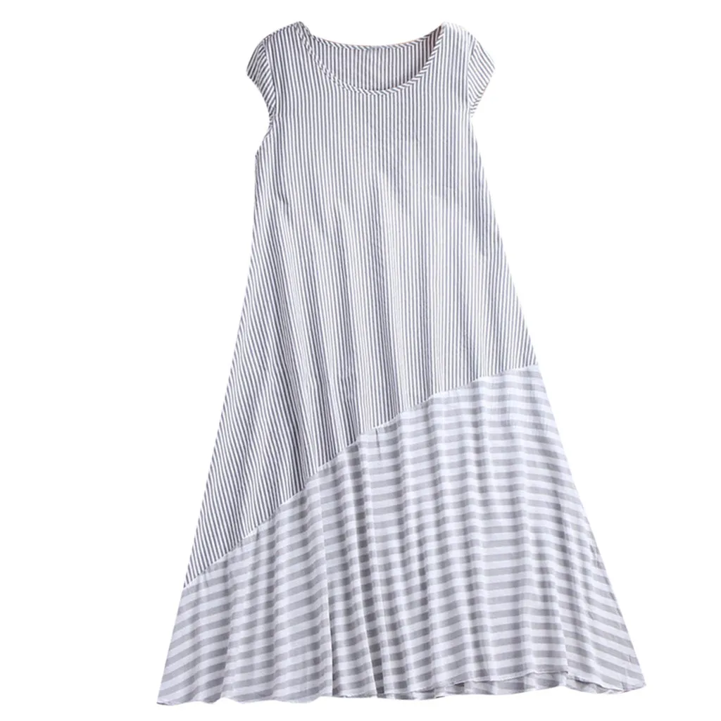 Летнее женское Полосатое Платье с принтом а силуэт круглым вырезом коротким