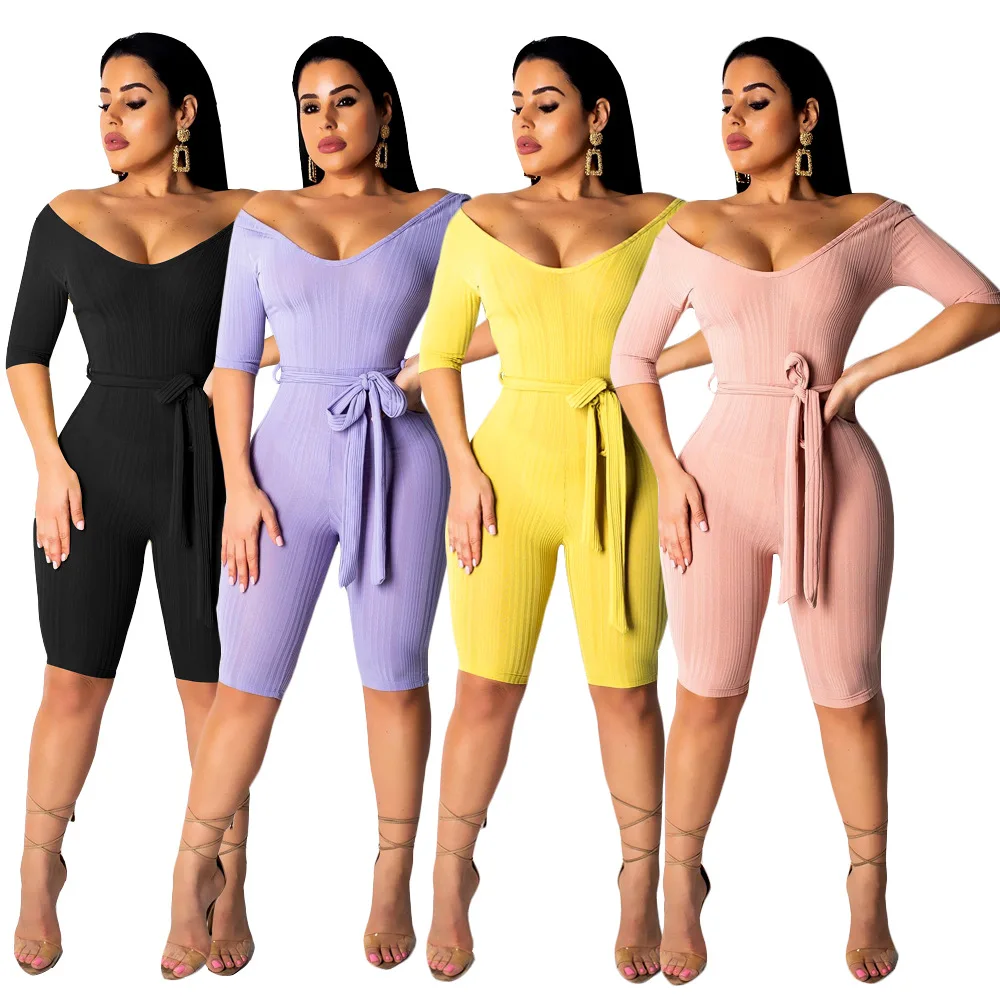 Женский Повседневный комбинезон с поясом элегантный офисный v образным вырезом и