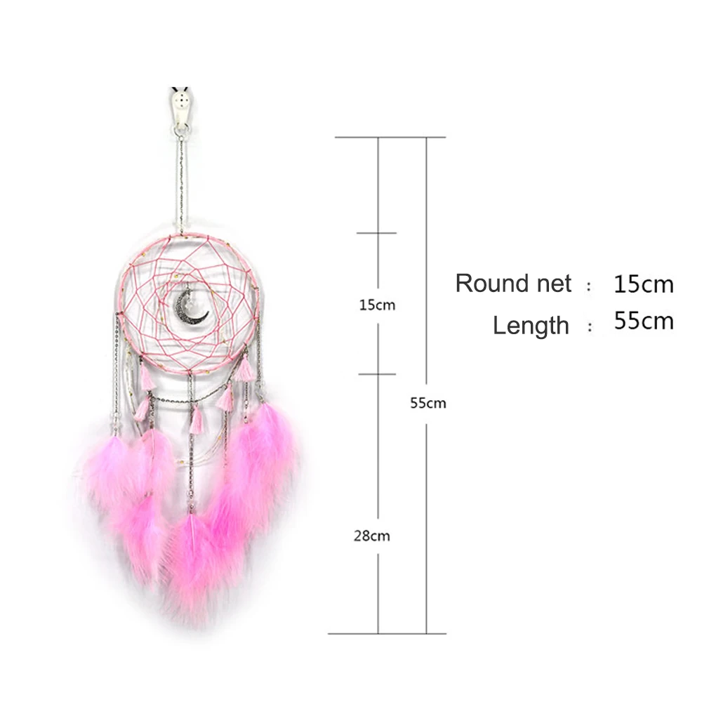 Dream Catcher DIY Home decoration Handmade led Lighting Moon Design Feather Craft Hanging Dream Catcher for Kids girls room Gift