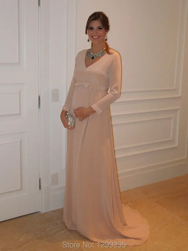 Элегантный Шифон С Длинным Рукавом Вечерние Платья Материнства Пром Вечернее