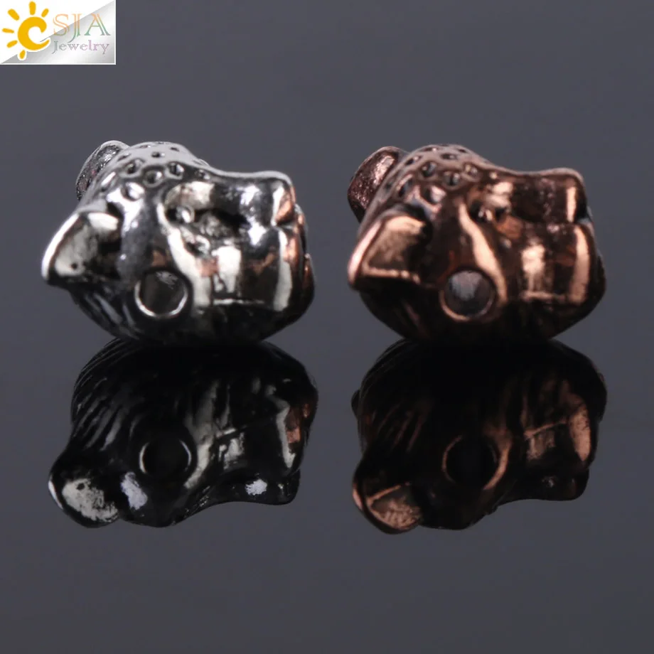 CSJA Gothic Punk Leopard Head Spacer Beads Metal Charms Antique Gold Silver Color Jewelry Findings for Bracelets Diy Making S107 | Украшения