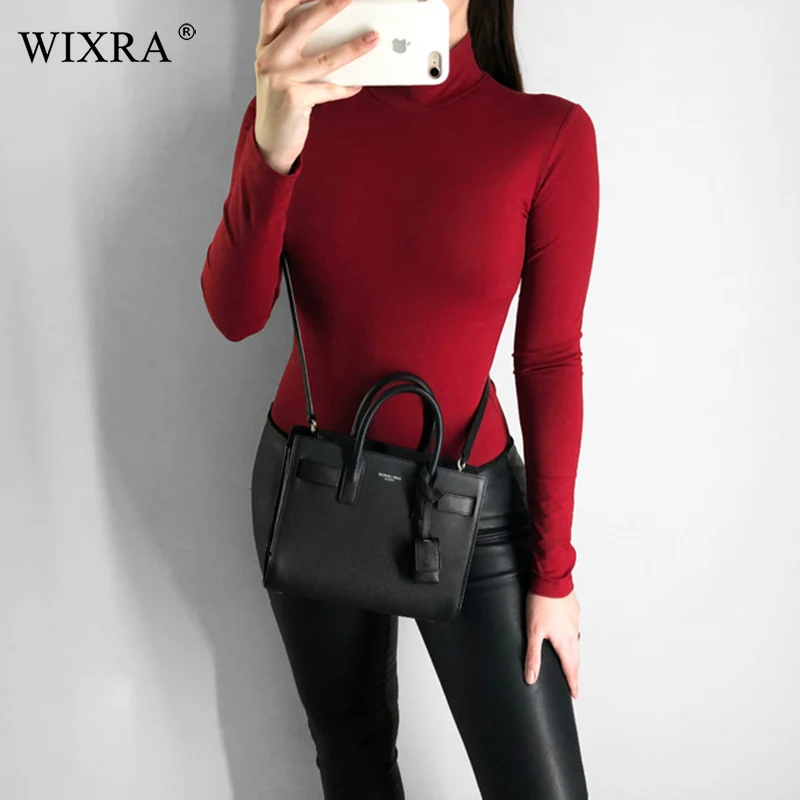 Женский комбинезон с длинным рукавом Wixra однотонный высоким воротником 2019|Боди| |