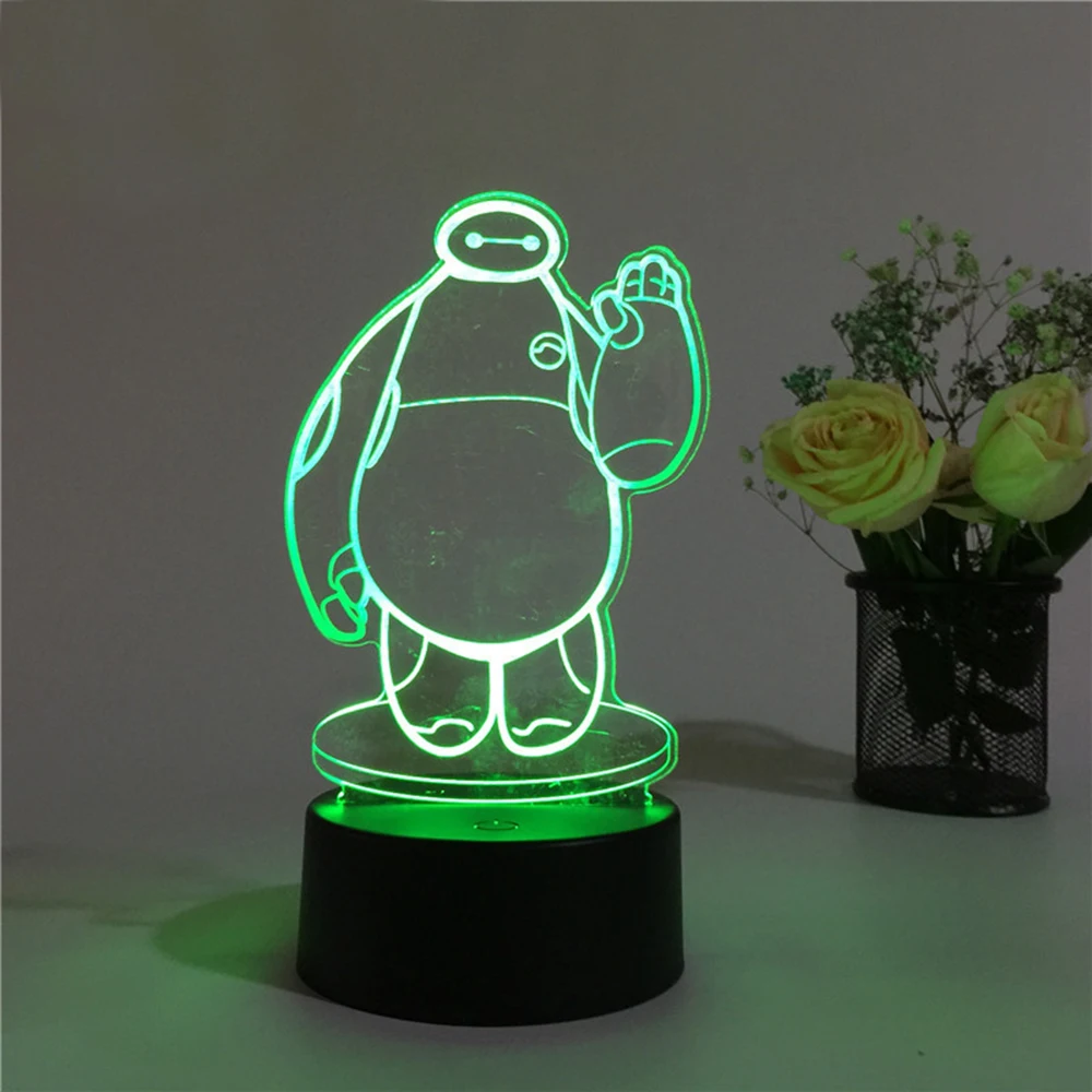 2019 Baymax 3D стерео видения лампы акрил 7 цветов Изменение USB Спальня ночной