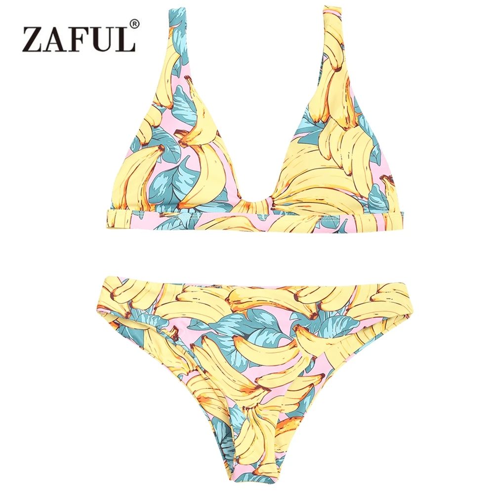 ZAFUL женский купальник бикини с принтом банана и глубоким вырезом в тропическом