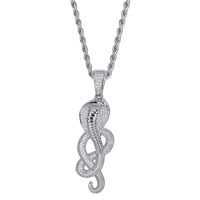 Silver TOPGRILLZ Животное змея ожерелья кулон 4 мм теннисная цепь золото серебро Цвет Bling кубический циркон мужские хип хоп Iced Out ювелирные изделия - Окраска металла: Silver