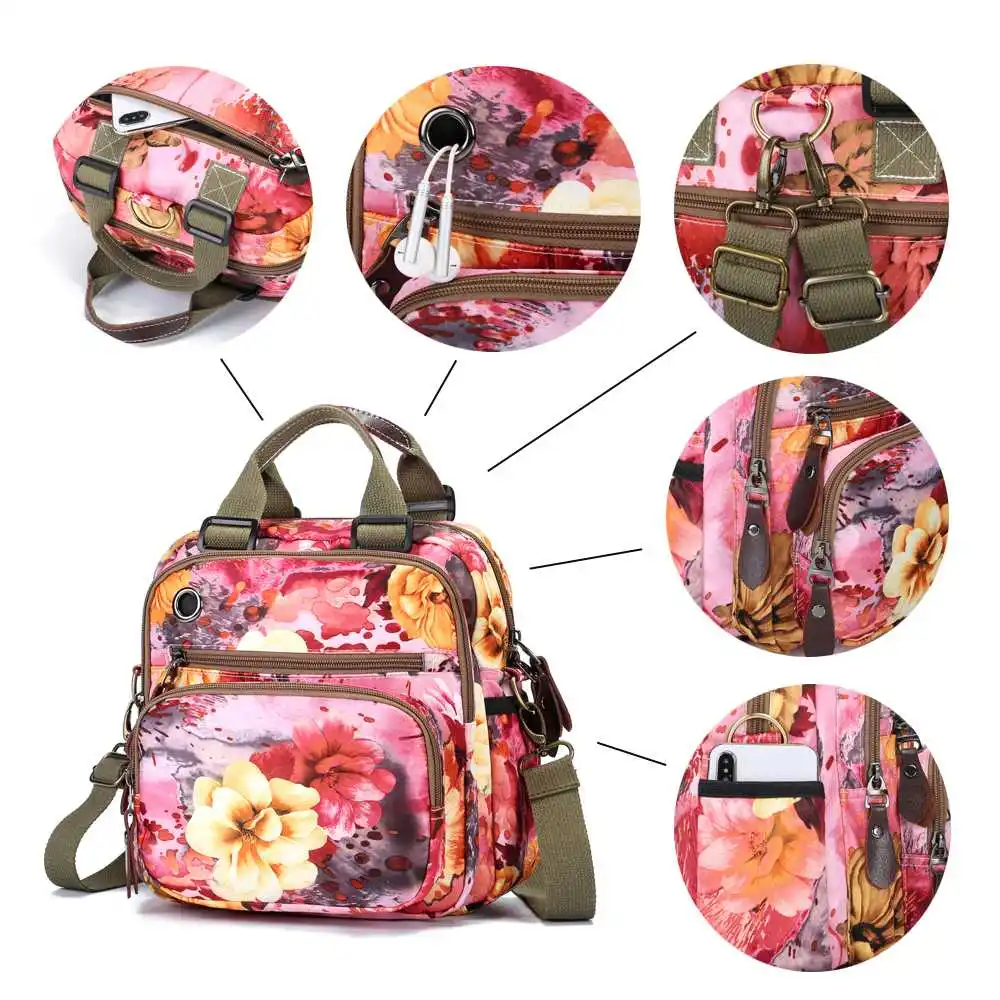 AEQUEEN, женская сумка Mochila, Национальный стиль, для улицы, цветочный узор, сумка через плечо, большая емкость, рюкзак для мамы, для женщин