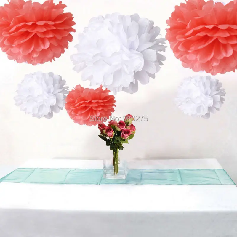 18 шт. смешанные цвета: коралловый розовый белый бумажные помпоны цветок шар для