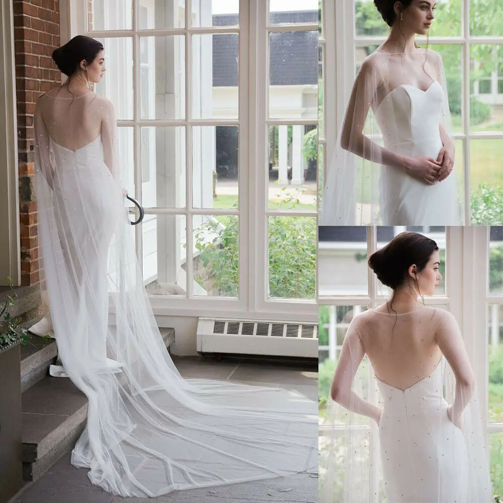 Женская пикантная Свадебная тонкая накидка со шлейфом и кристаллами белая