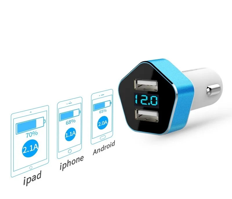 Meidi автомобиля Зарядное устройство Dual USB Порты и разъёмы Smart LED Напряжение Дисплей автомобиля Авто-прикуриватели мобильный телефон Универсальный USB Автомобильное Зарядное устройство