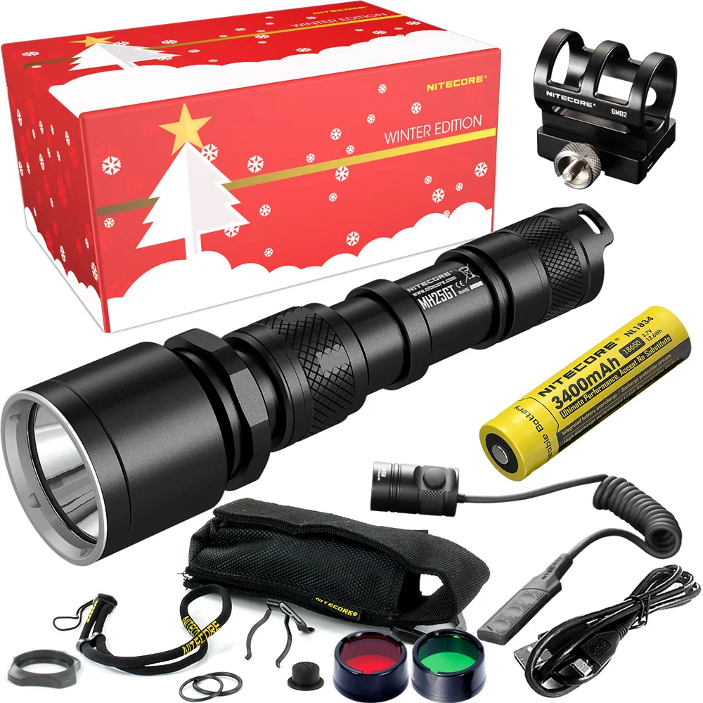 NITECORE MH25GT, охотничий праздничный подарочный набор, 1000 люмен, USB Перезаряжаемый фонарик для наружного поиска, портативный фонарь