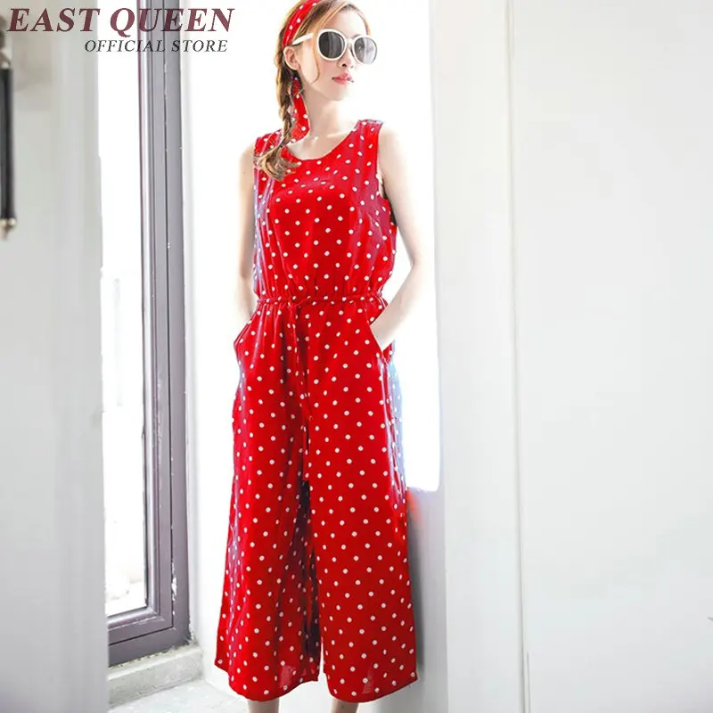 Женский комбинезон в горошек элегантный с завышенной талией и широкими