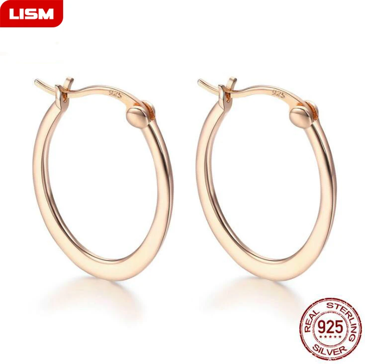 

New Fashion Earrings Jewelry Real 100% 925 Sterling Silver Gold Circle Hoop Earrings for Women Girls Fine Jewelry Gift