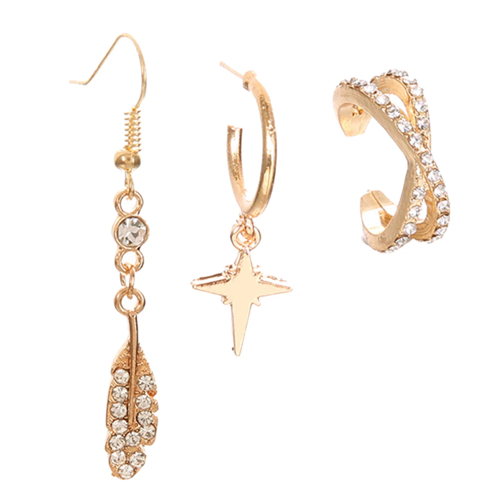 Женский 3 шт./компл. бохо горный хрусталь звезда перо кулон висячие серьги