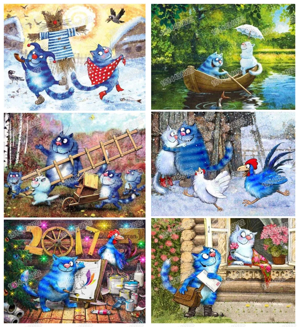 5D алмазная картина мультяшный синий кот полная круглая дрель 3D Вышивка крестом