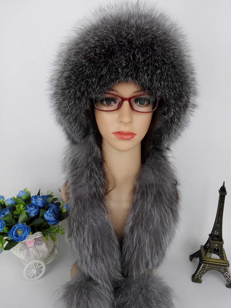 Женская шапка бомбер из натурального Лисьего меха зимняя теплая кролика Рекс