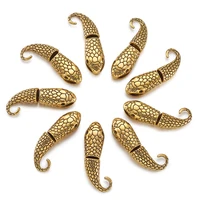 pandahall 10sets tibetan style snake head clasps alloy hook clasp end cap finding for leather cord bracelet making 23x12x9mm