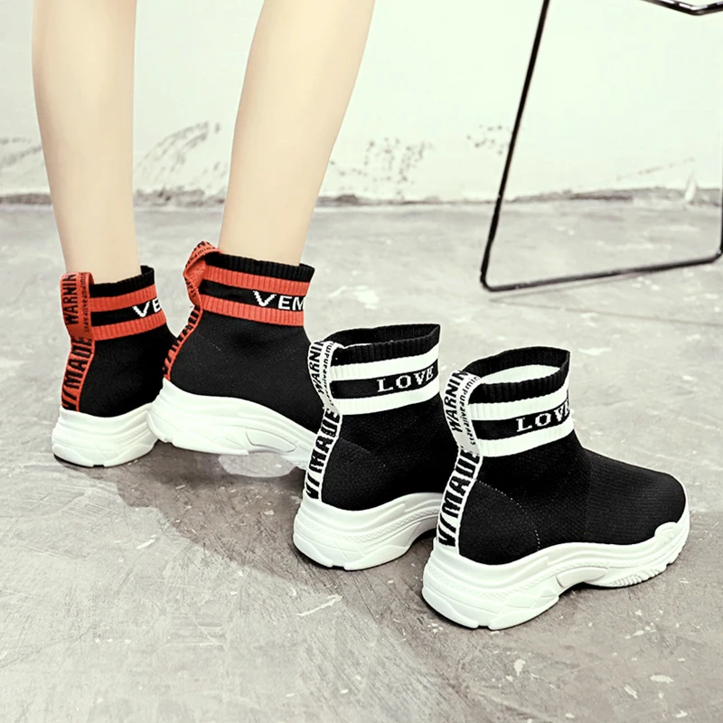 Новинка Весна 2019 эластичная вязаная женская повседневная обувь Легкие дышащие