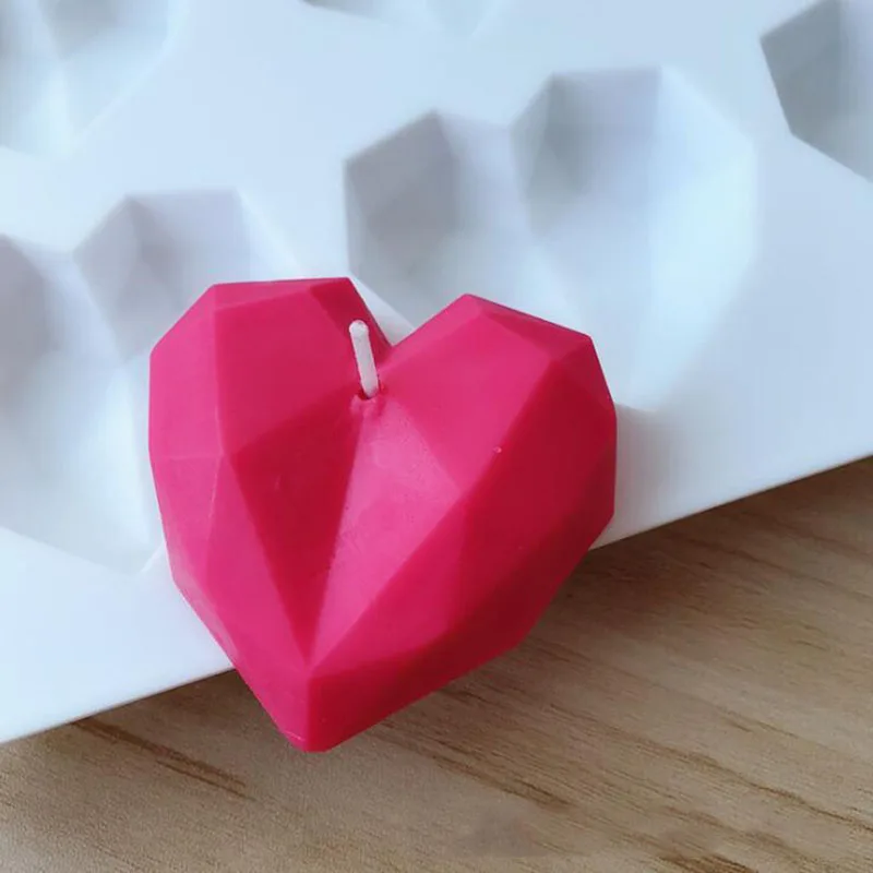 3D Свеча Плесень 8 отверстий Любовь Сердце Алмазная форма силиконовые формы вечерние украшения поверхности DIY штукатурка гипса Мыло Плесень выпечки инструмент