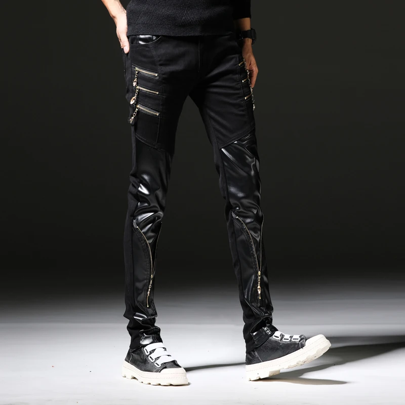 Корейская версия осенние мужские тонкие кожаные штаны Модные Штаны для ног