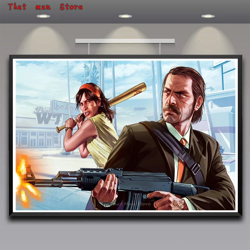 GTA 5 игровой плакат Grand Theft Auto V видео настенные художественные плакаты и печати для гостиной стены без рамы 42*30 см - Цвет: Розовый