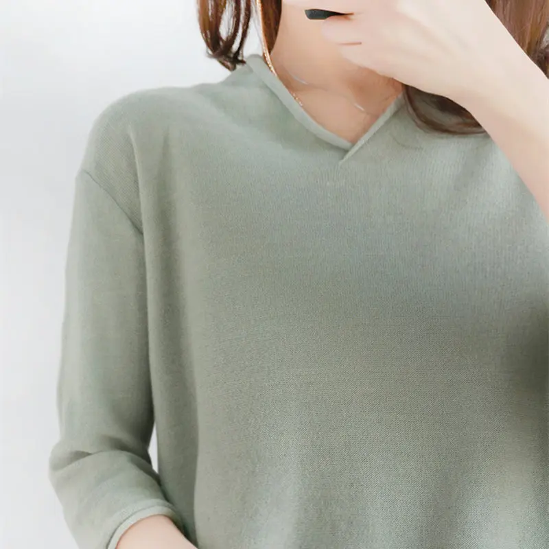 Smpevrg 100%Cotton Knitted Sweater Women And Pullover V-Neck Half Sleeve Casual Female Pull Femme | Женская одежда