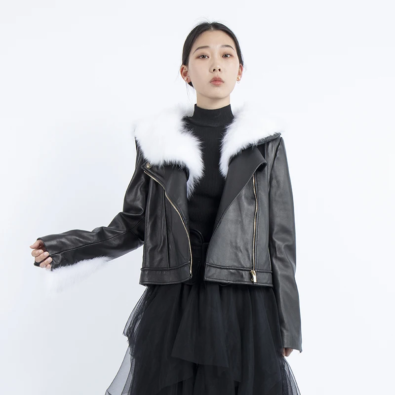 Женское пальто с воротником из натурального Лисьего меха роскошная короткая