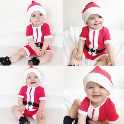 2017 Модный комбинезон для новорожденных девочек и мальчиков Рождественский